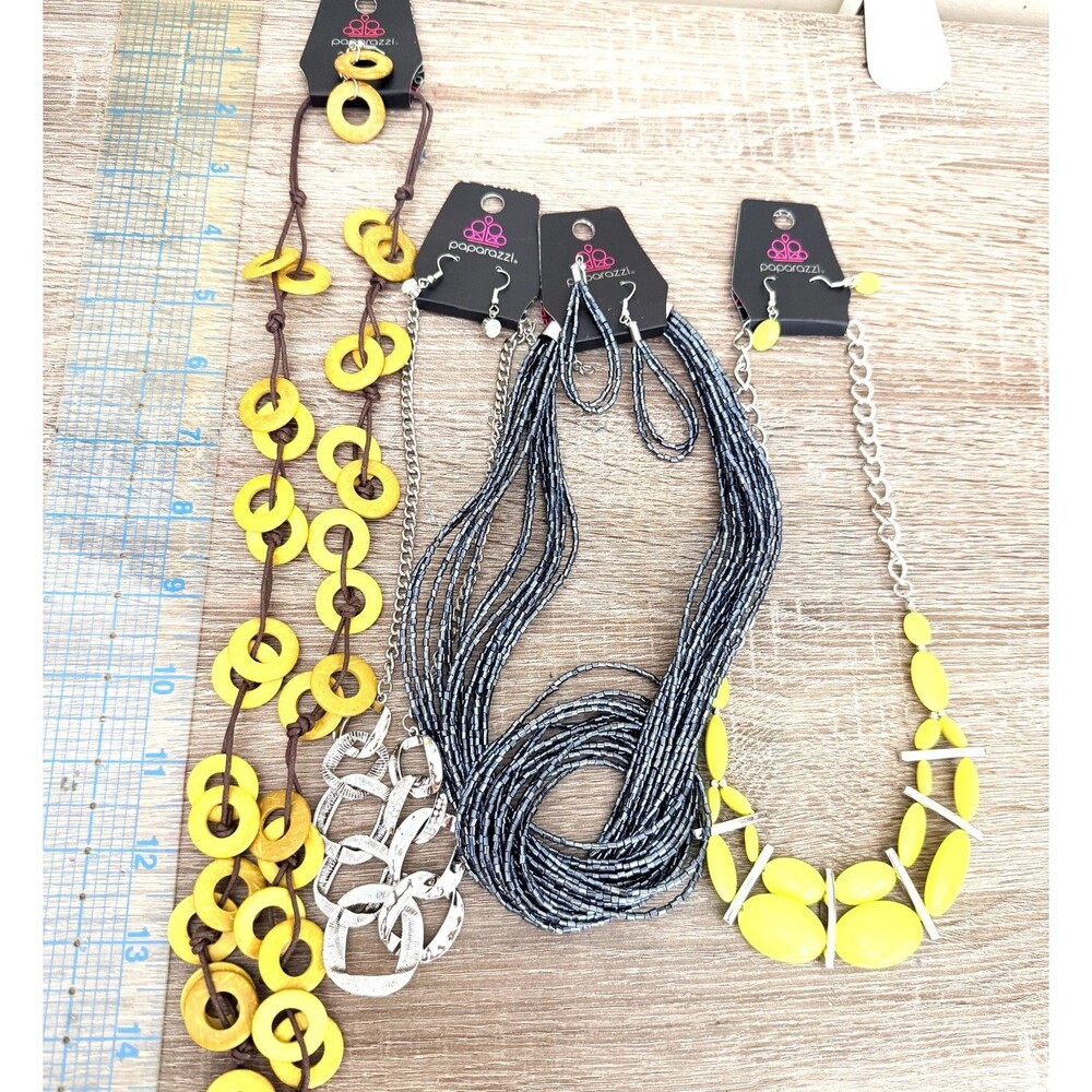 Paparazzi Jewelry Yellow & Gunmetal Seed Bead Necklace & Earring Set Reseller Lo